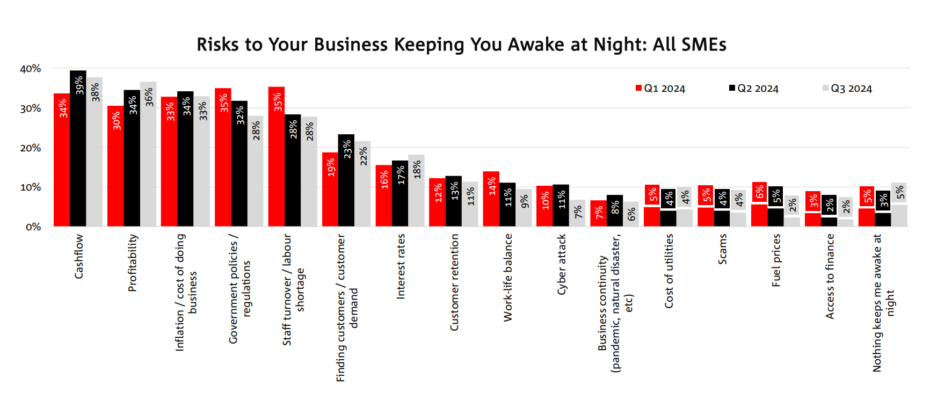 Chart showing results from Nab survey "Risks to Your Business Keeping You Awake at Night: All SMEs".